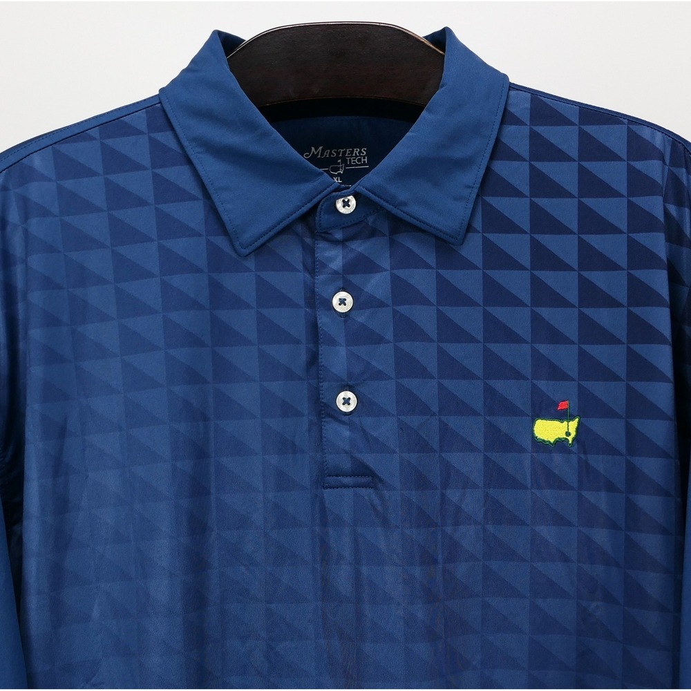 Masters Tech Augusta Mens XL Polo Blue Geometric Performance Jersey Golf Shirt